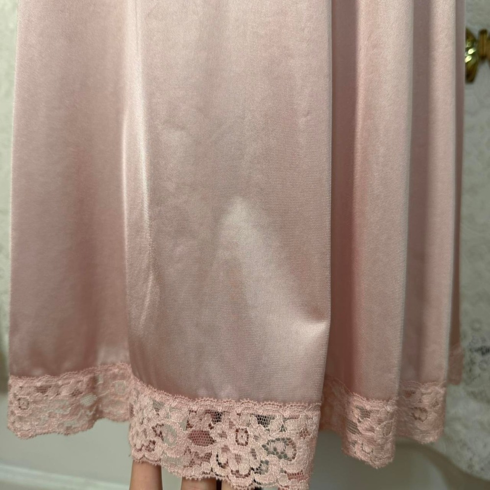 Baby Pink Satin Slip Dress With Lace Details - Picture 5 of 8